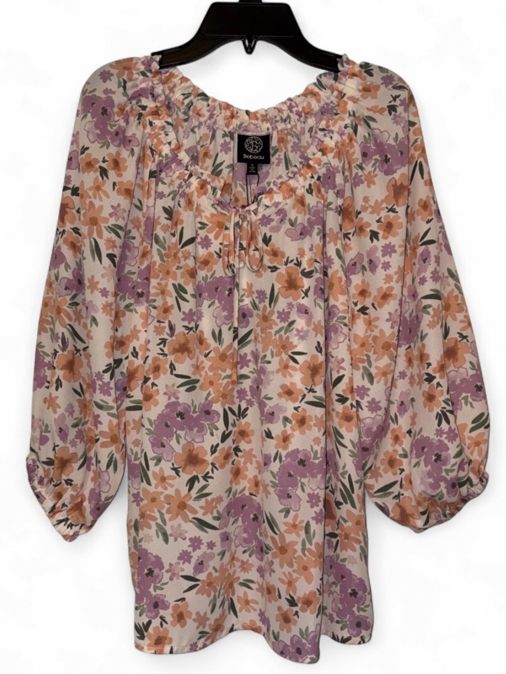 NWT Bobeau Floral Peasant Blouse Size S Boho Cottagecore Puff Sleeve Top